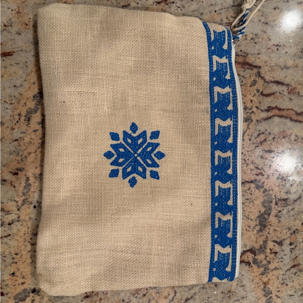 Star Mela Blue and Tan Embroidered Pouch